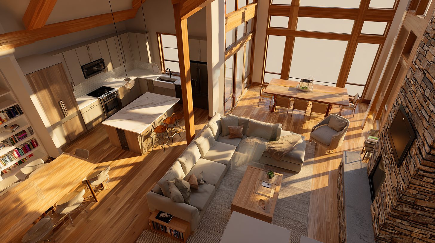 План открытой планировки коттеджа с зонированием для уюта и функциональности