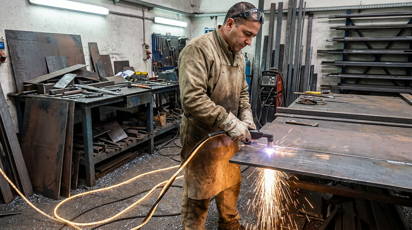 Плазменный резак: принцип работы и основные преимущества технологии, male professional at work, workshop